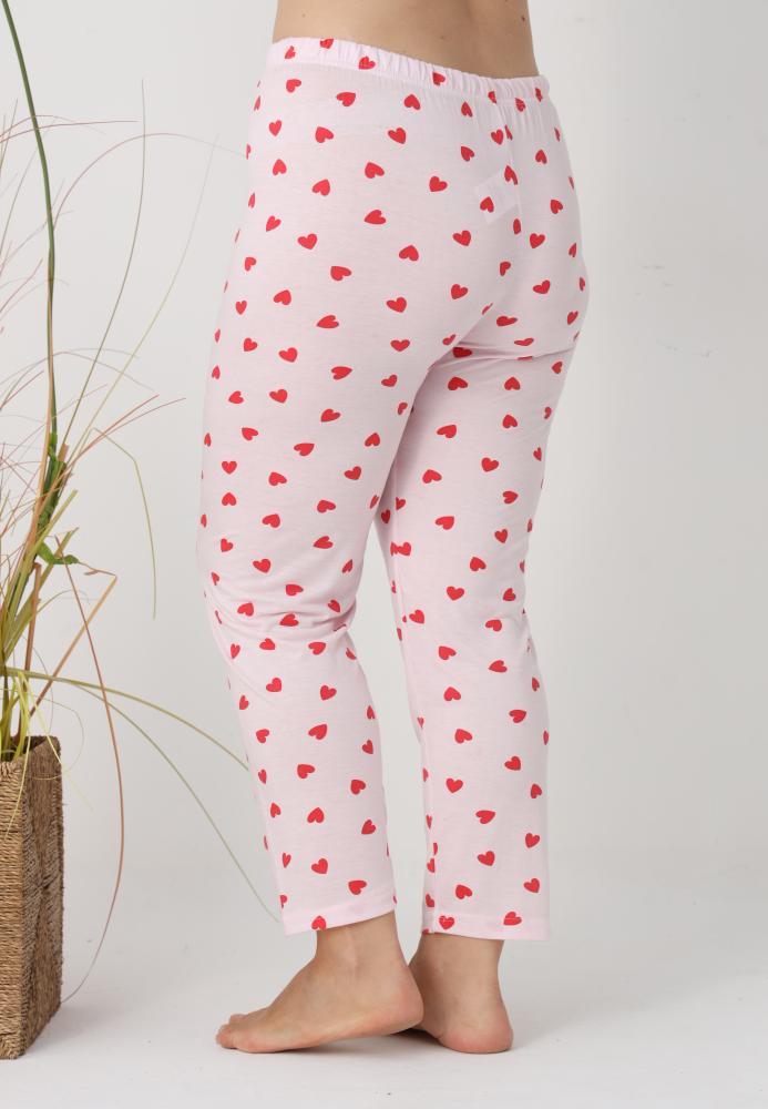 Pantaloni de Pijama Dama Lungi,Big Size, Culoare Roz cu Inimi Rosi,Engros